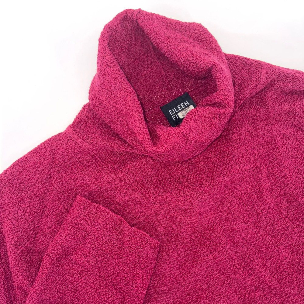Eileen Fisher Magenta Pink 100% Wool Italian Yarn Turtleneck Sweater Large